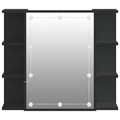 vidaXL Огледален шкаф с LED, черен, 70x16,5x60 см