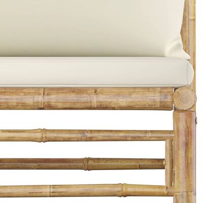 vidaXL Градински лаундж комплект с кремави възглавници 5 части бамбук