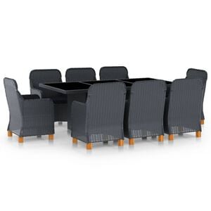 vidaXL Градински комплект с възглавници, 9 части, тъмносив полиратан