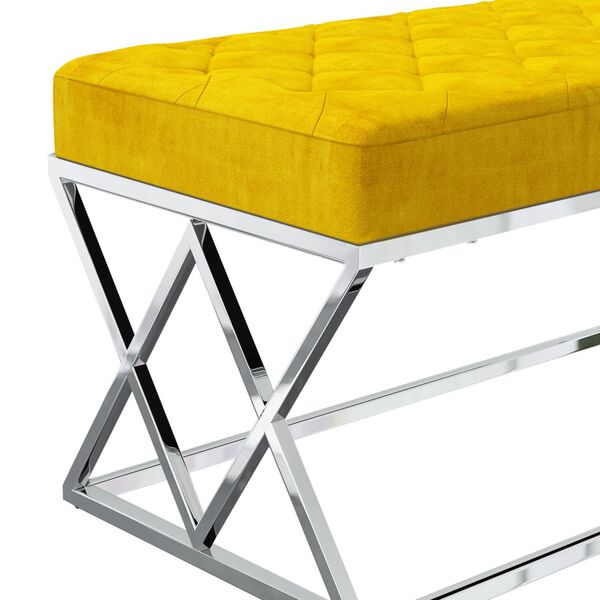 vidaXL Пейка, горчица жълто, кадифе и неръждаема стомана