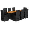 vidaXL Градински трапезен комплект възглавници 9 части черен полиратан