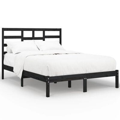 vidaXL Рамка за легло, черна, дърво масив, 140х200 см