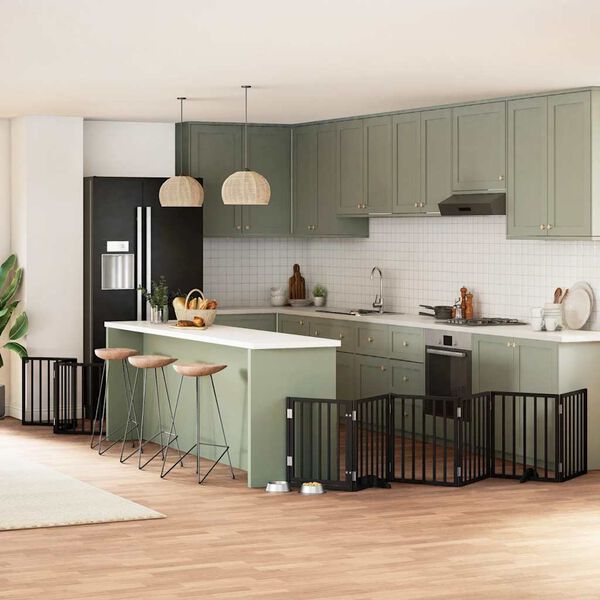 vidaXL Сгъваема преграда за куче с врата 9 панела черна 450 см топола