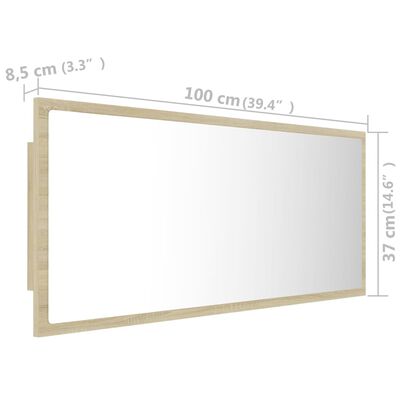 vidaXL LED огледало за баня, дъб сонома, 100x8,5x37 см, акрил