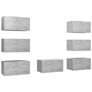 vidaXL ТВ шкафове, 7 бр, бетонно сиви, 30,5x30x60 см, инженерно дърво
