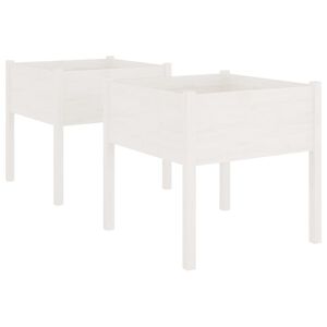 vidaXL Градински сандъци, 2 бр, бели, 70x70x70 см, бор масив