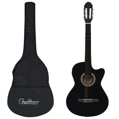 vidaXL Комплект уестърн китара с еквалайзер и 6 струни 12 части черен
