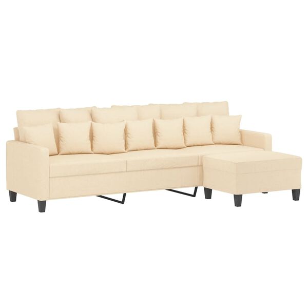 vidaXL 3-местен диван с табуретка, Кремав, 210 см, плат