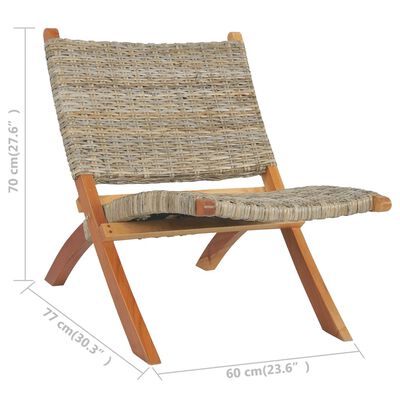 vidaXL Релаксиращ стол, естествен кубу ратан и махагон масив