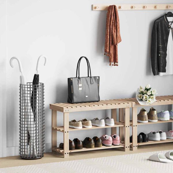 vidaXL 2-в-1 етажерка за обувки с пейка, ела масив