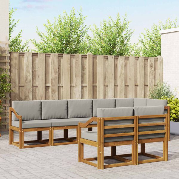 vidaXL Комплект дивани за открито 8 pcs Естествено и светло сиво