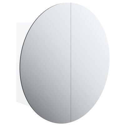vidaXL Шкаф за баня с кръгло огледало и LED, бял, 40x40x17,5 см