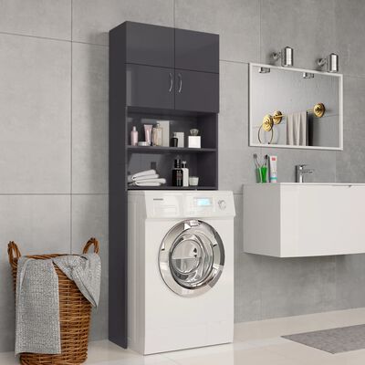 vidaXL Шкаф за пералня, сив гланц, 64x25,5x190 см