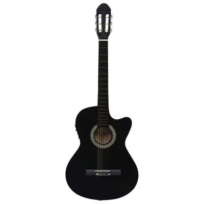 vidaXL Комплект уестърн китара с еквалайзер и 6 струни 12 части черен