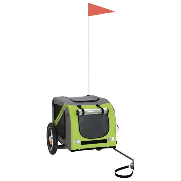 vidaXL Ремарке за колело за любимци зелен и сив Оксфорд плат и желязо