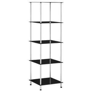 vidaXL Етажерка с 5 рафта, черна, 40x40x130 см, закалено стъкло