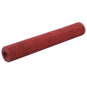 vidaXL Кокошкарска мрежа, стомана с PVC покритие, 25х1 м, червена