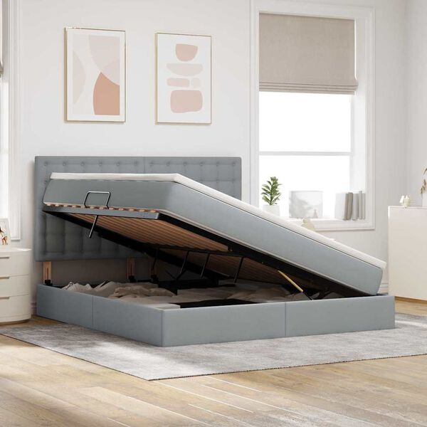 vidaXL Легло с място за съхранение и LED с LED Светлосиво 180 x 200 cm