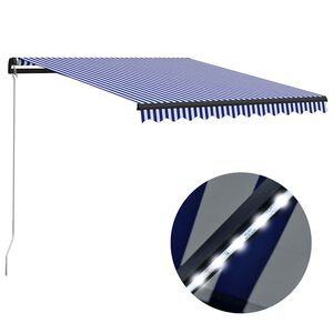 vidaXL Ръчно прибираща се тента с LED, 300x250 см, синьо и бяло