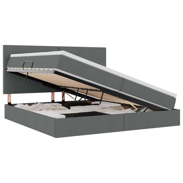 vidaXL Легло с място за съхранение и матрак Тъмен сив 200 x 200 cm