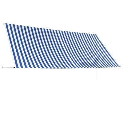 vidaXL Сенник с падащо рамо, 350х150 см, синьо и бяло