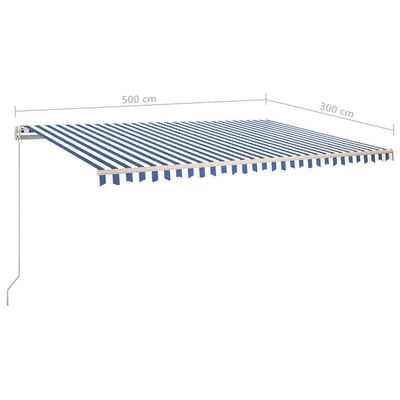 vidaXL Автоматично прибиращ се сенник с прътове, 5x3 м, синьо и бяло