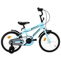 vidaXL Детски велосипед, 16 цола, черно и синьо