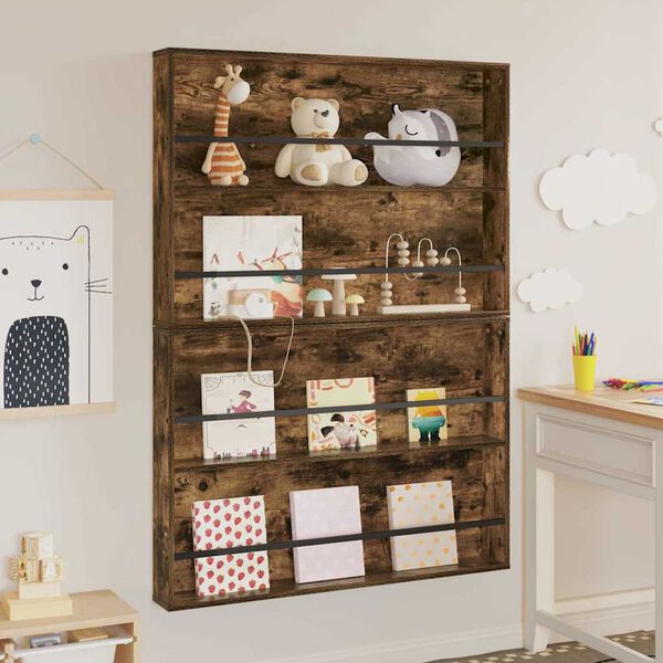 vidaXL Етажерка за списания с рафт 2 pcs Димян дъб 100 x 12 x 70 см