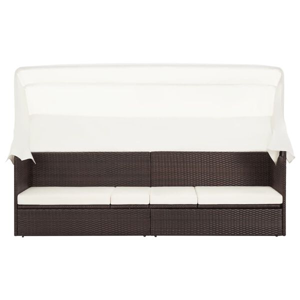 vidaXL Градински диван със сенник, кафяв полиратан