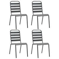 vidaXL Градински столове, 4 бр, ламелен дизайн, тъмносиви, стомана