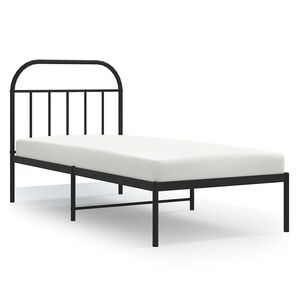 vidaXL Метална рамка за легло с горна табла, черна, 90x200 см