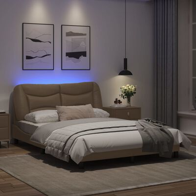vidaXL Рамка за легло с LED осветление, капучино, 120x200 см, еко кожа
