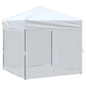 vidaXL Сгъваема парти палатка със странични стени, бяла, 2x2 м