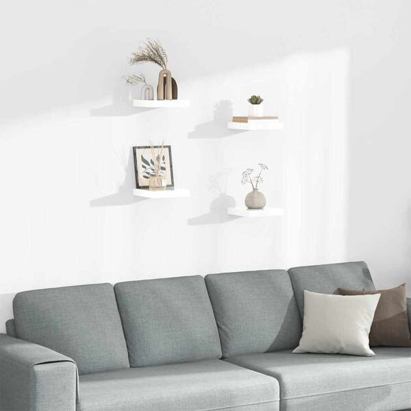 vidaXL Окачени стенни рафтове, 4 бр, бял гланц, 23x23,5x3,8 см, МДФ