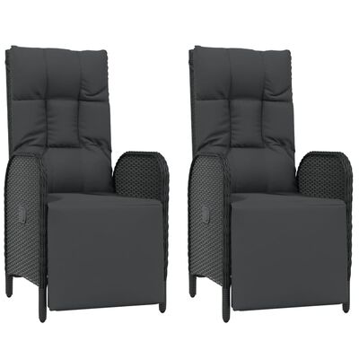 vidaXL Външни накланящи се столове с възглавници 2 бр полиратан черни