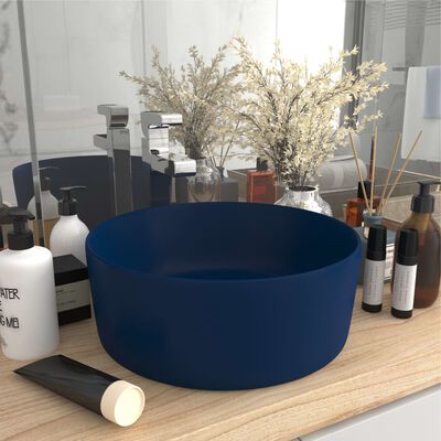 vidaXL Луксозна кръгла мивка, матово тъмносиня, 40x15 см, керамика