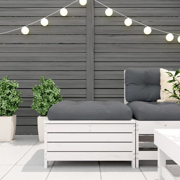 vidaXL Градинска табуретка с възглавница, бяла, борова дървесина масив