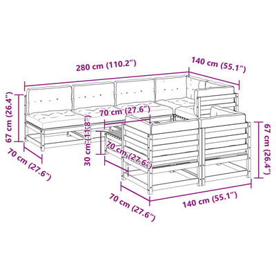vidaXL Градински комплект диван с възглавници, 8 части, восъчнокафяв