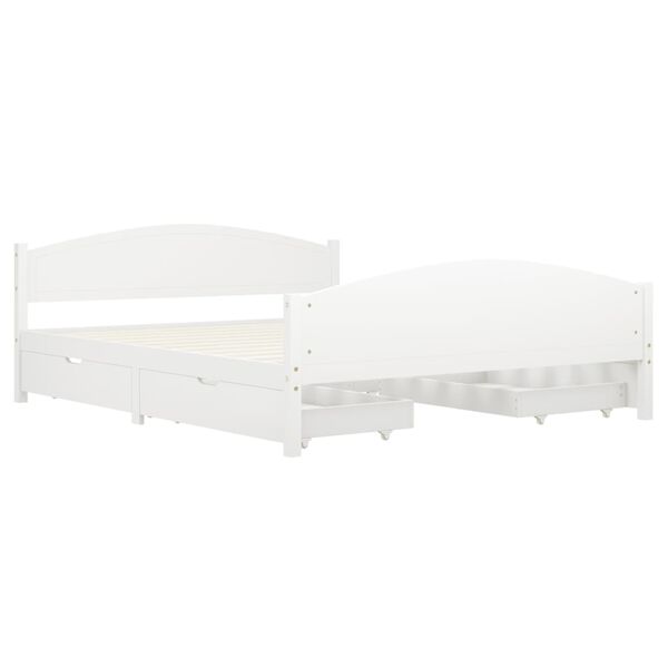 vidaXL Рамка за легло с 4 чекмеджета, бяла, бор масив, 160x200 см