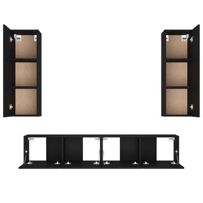 vidaXL Комплект ТВ шкафове от 4 части, черно, инженерно дърво