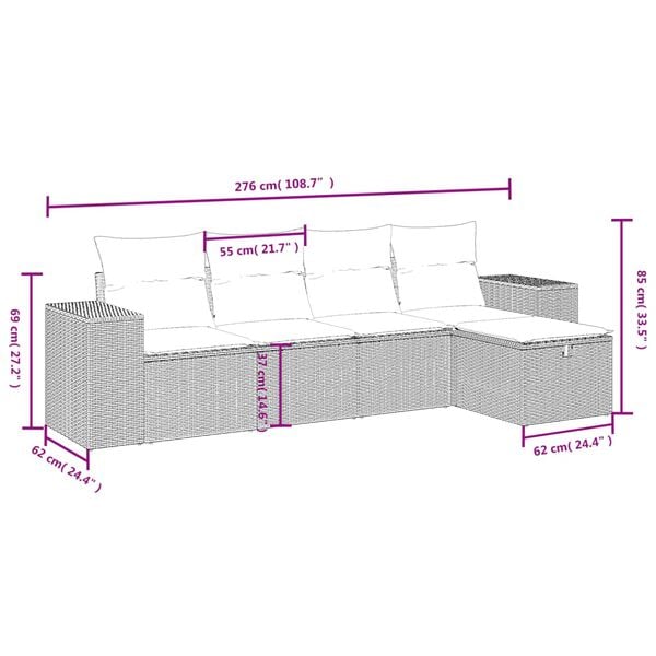vidaXL Градински диван с възглавници 5 части бежов микс полиратан