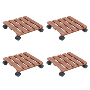 vidaXL Поставки за цветя на колелца, 4 бр, кафяви, 30x30x7,5 см, WPC