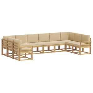 vidaXL Комплект дивани за открито с възглавница 10 pcs Бяло и Бежово