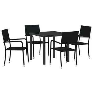 vidaXL Комплект за хранене в градината 5 pcs Черно полиратан