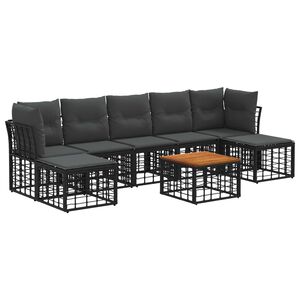 vidaXL Комплект дивани за открито 8 pcs Черно и тъмно сиво Полиестер