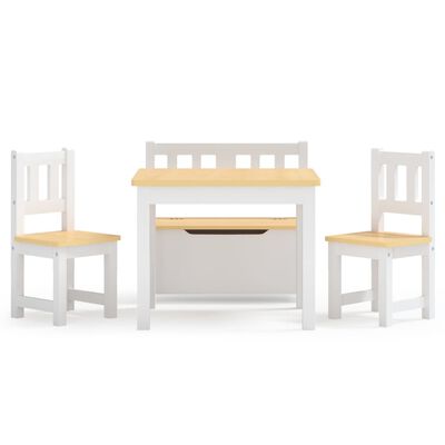 vidaXL Детски комплект от 4 части маса и столове бяло и бежово МДФ