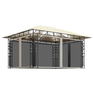 vidaXL Шатра с комарник и LED стринг, 4x3x2,73 м, 180 г/м&sup2;, кремава
