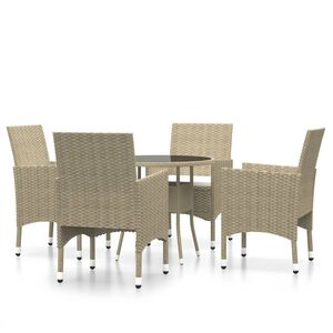 vidaXL Градински трапезен комплект, 5 части, полиратан, бежов