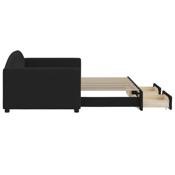 vidaXL Канапе с изтеглящо легло и чекмеджета черно 90x190 см плат