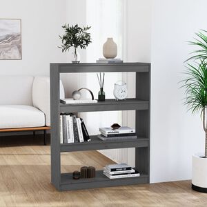 vidaXL Библиотека/разделител за стая, сива, 80x30x103,5 см, бор масив